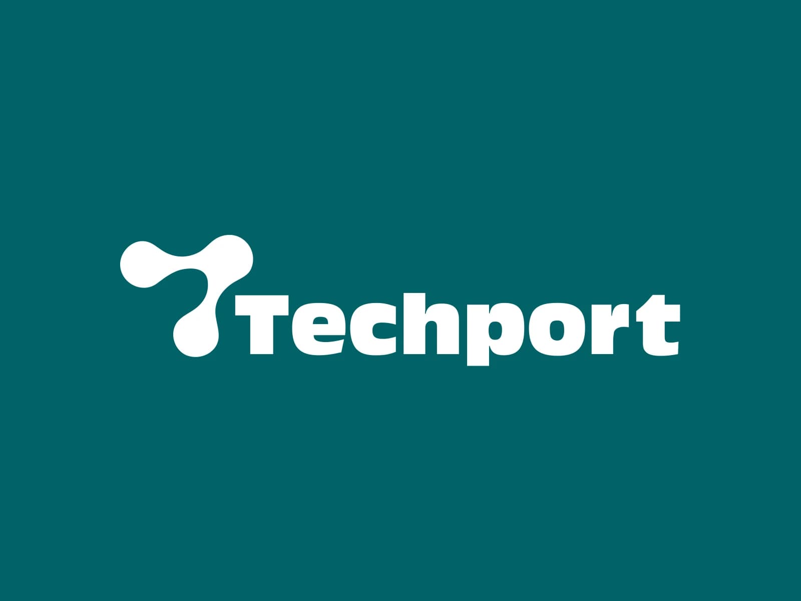 Logo van Techport in wit op een donkergroene achtergrond