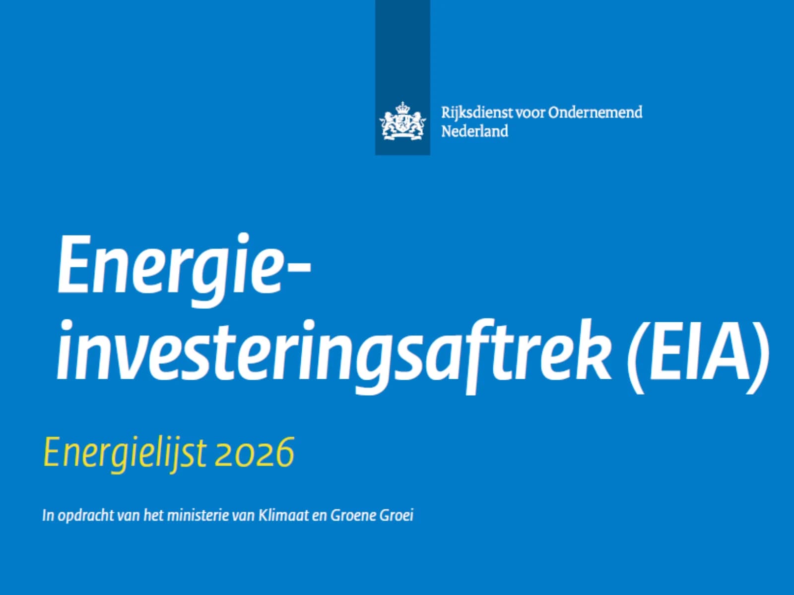 Omslag van de Energielijst 2026 van de Energie-investeringsaftrek (EIA) van de Rijksdienst voor Ondernemend Nederland